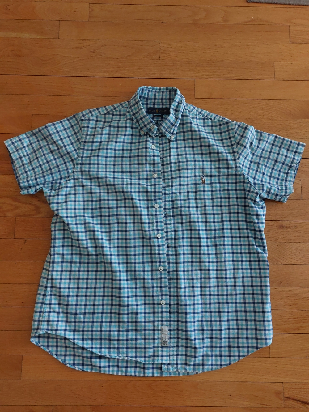 Ralph Lauren Preppy Blue & Teal Plaid Short-Sleeve Button-Down Shirt